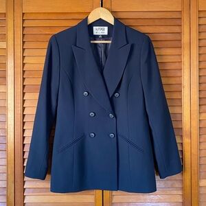 Kasper ASL Blazer Women's Petites Size 8P Double Breasted Long Sleeve Notch Blue